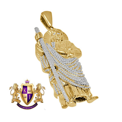 Men's Real Genuine Authentic Diamond 0.50 Cwt. 29+ Grams Saint Jude San Judas Tadeo Charm 10K Solid Gold Over Jesus Religious Pendant 2.75''