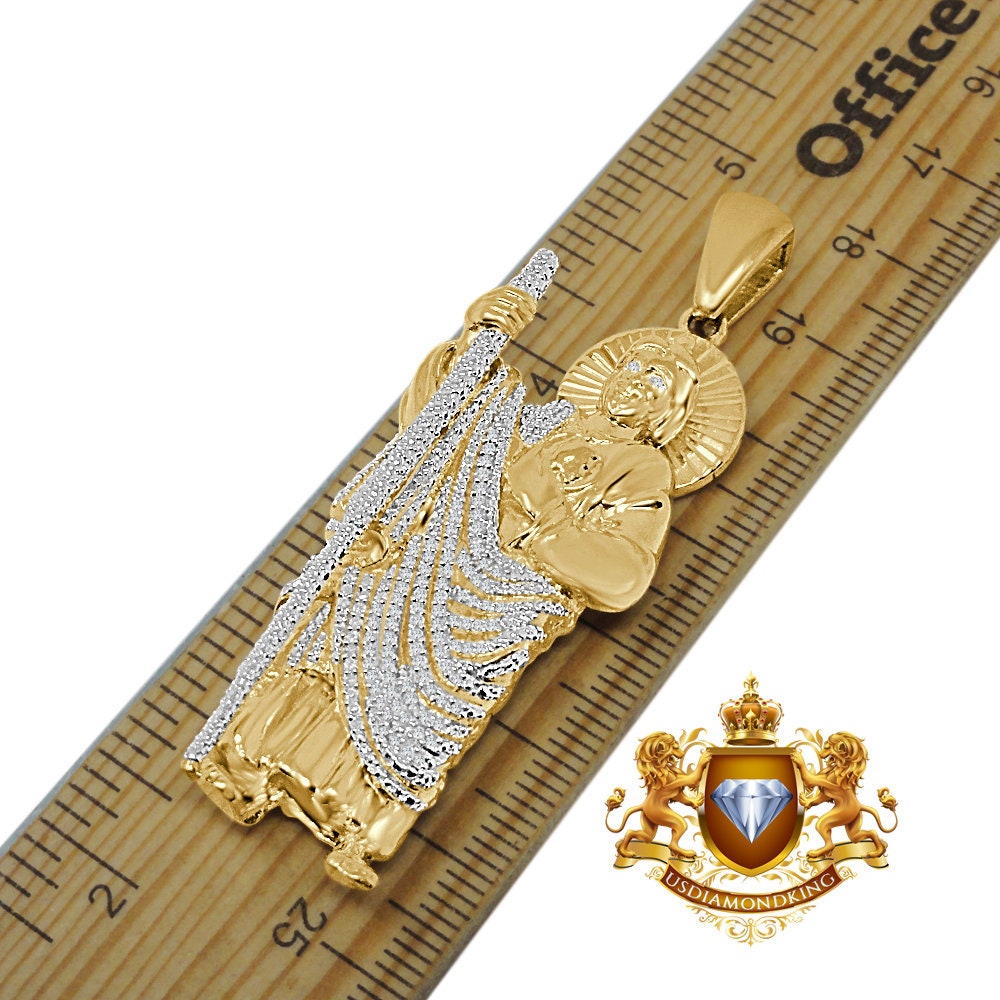 Men's Real Genuine Authentic Diamond 0.50 Cwt. 29+ Grams Saint Jude San Judas Tadeo Charm 10K Solid Gold Over Jesus Religious Pendant 2.75''