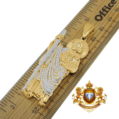 Men's Real Genuine Authentic Diamond 0.50 Cwt. 29+ Grams Saint Jude San Judas Tadeo Charm 10K Solid Gold Over Jesus Religious Pendant 2.75''