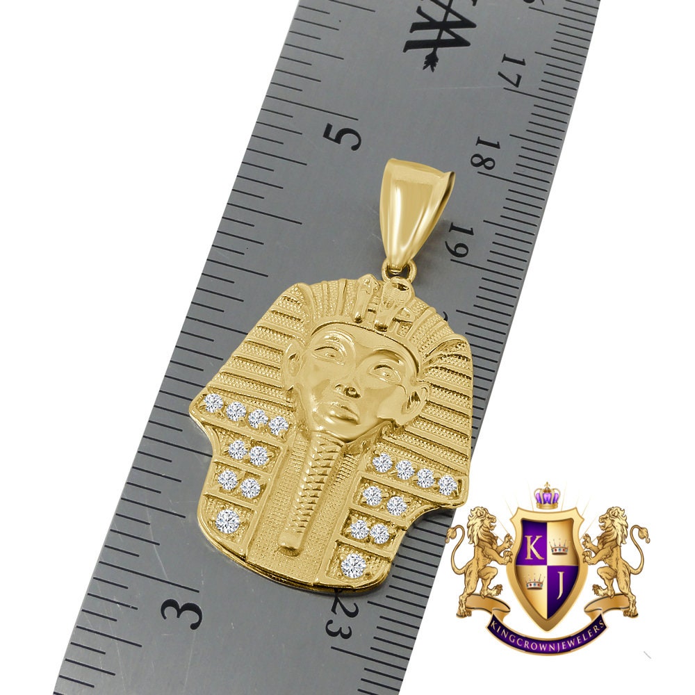 Men's 100% 10K Real Yellow Gold Egyptian King Tut Pharaoh Pendent Charm 1.75'' 6 + Grams