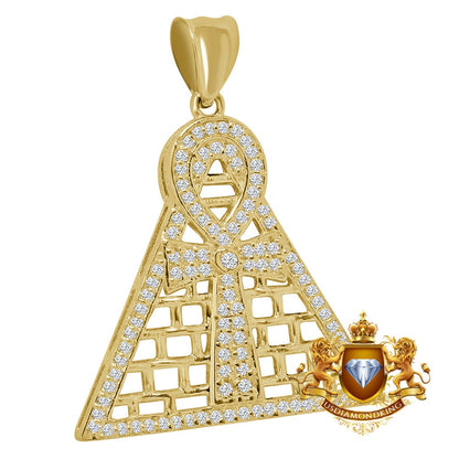 Men's 10K Real Yellow Gold Egyptian Ankh Cross Pyramid Pendent Charm 4 + Grams