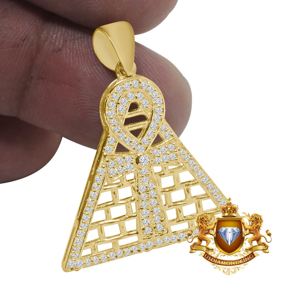 Men's 10K Real Yellow Gold Egyptian Ankh Cross Pyramid Pendent Charm 4 + Grams