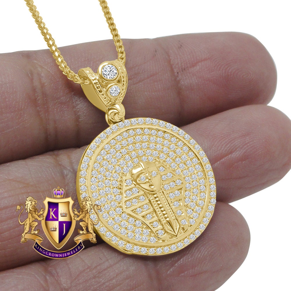100% 10K Real Solid Yellow Gold Egyptian King Pharaoh Round Pendent Charm 1.35'' 4.8 + Grams