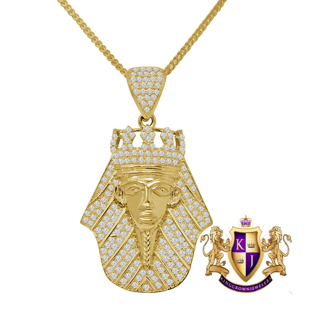 Men's 100% 10K Real Solid Yellow Gold Egyptian King Tut Pharaoh Crown Pendent Charm 1.65'' 7.8 + Grams