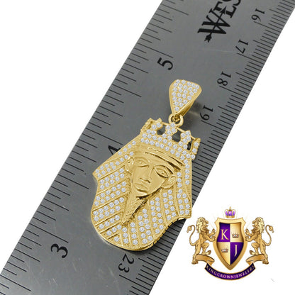 Men's 100% 10K Real Solid Yellow Gold Egyptian King Tut Pharaoh Crown Pendent Charm 1.65'' 7.8 + Grams