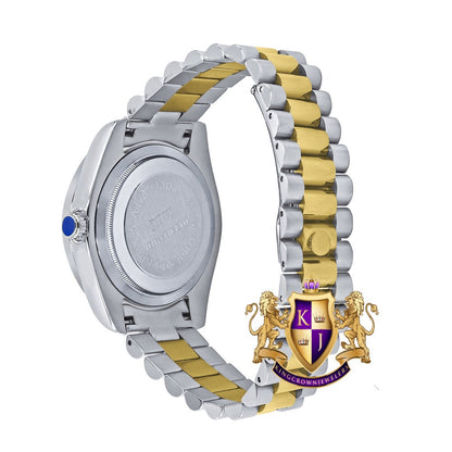 Men's Full Stainless Steel Black Dial 2 Tone Gold Dial Simulated Diamond 40mm Presidential Watch