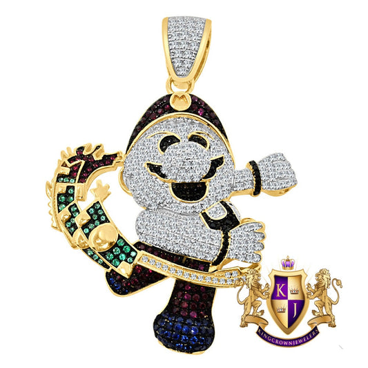 Real Genuine Sterling Silver Multi Tone Simulated Diamonds Custom Piece Mend Designer Charm Pendent