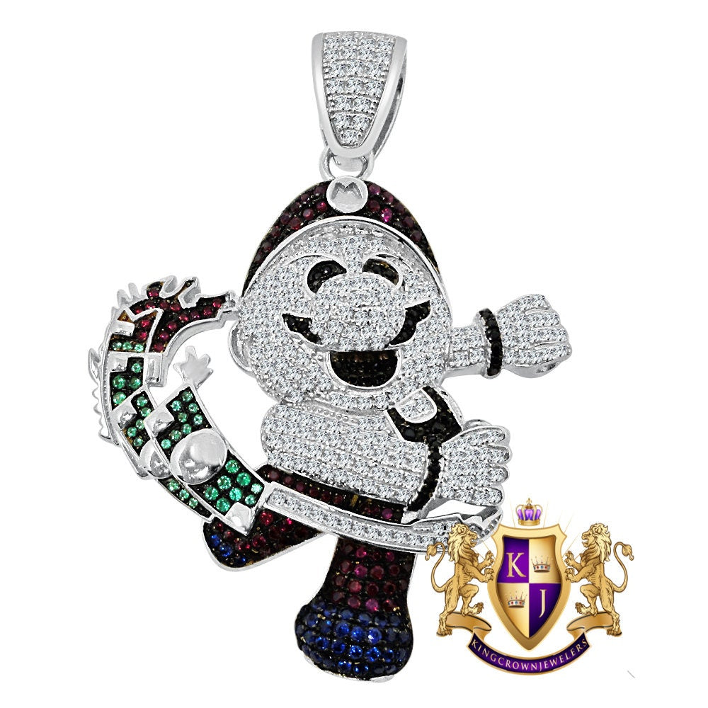 10K White Gold On Real Genuine Sterling Silver Multi Tone Simulated Diamonds Custom Piece Mend Designer Charm Pendent