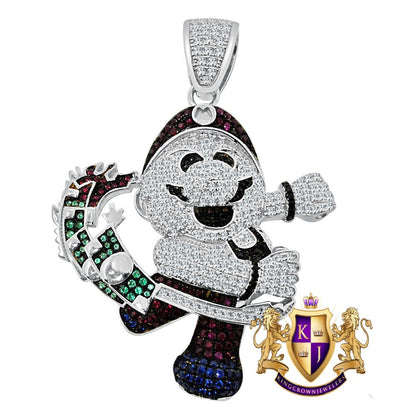 10K White Gold On Real Genuine Sterling Silver Multi Tone Simulated Diamonds Custom Piece Mend Designer Charm Pendent