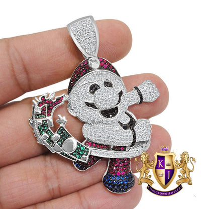 10K White Gold On Real Genuine Sterling Silver Multi Tone Simulated Diamonds Custom Piece Mend Designer Charm Pendent