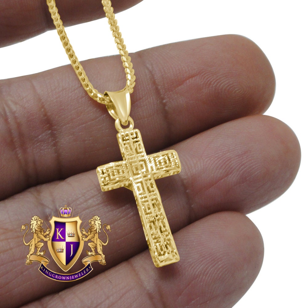 10K Real Yellow Gold Jesus Crucifix Cross Religious Mini Pendent Charm 1.15'' + Free Chain