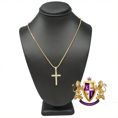 10K Real Solid Yellow Gold Holy Jesus Cross Mini Pendent Charm 1.30'' Unisex + Free Chain