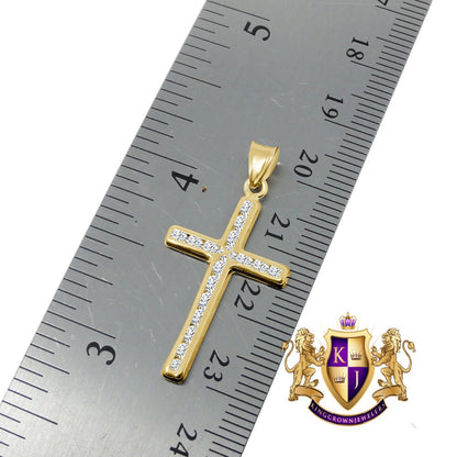 10K Real Solid Yellow Gold Holy Jesus Cross Mini Pendent Charm 1.30'' Unisex + Free Chain