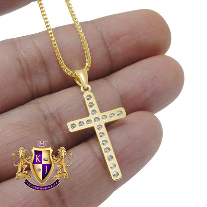 10K Real Solid Yellow Gold Holy Jesus Cross Mini Pendent Charm 1.30'' Unisex + Free Chain
