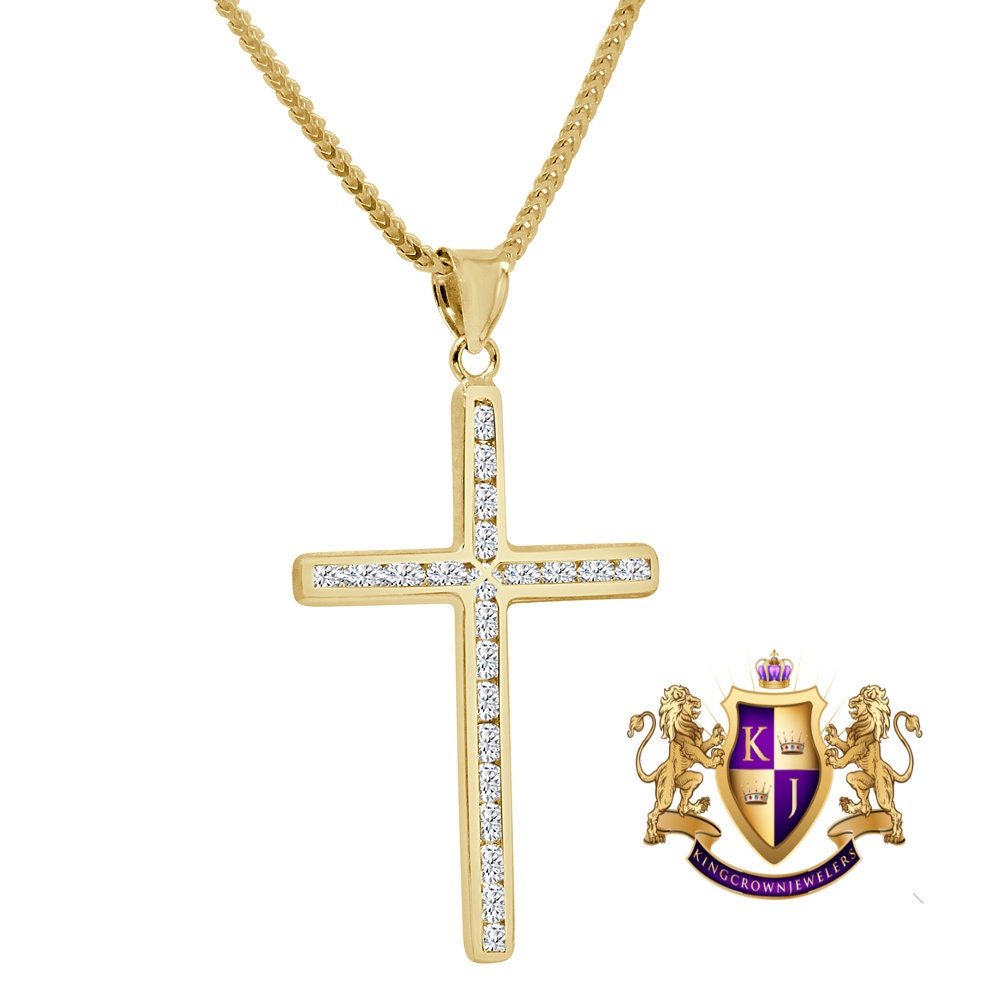 10K Real Solid Yellow Gold Holy Jesus Cross Mini Pendent Charm 1.55' Unisex + Free Chain