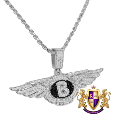 Mens Real Genuine Sterling Silver Simulated Diamonds Flying B Symbol Logo Mini Custom Charm Pendent