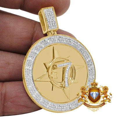 Men's Real Genuine Authentic Diamond 0.40 Cwt.  20+ Grams Five-Percent Nation Five Percenter Allah Muslim Pendent 10K Gold Finish Charm 2''