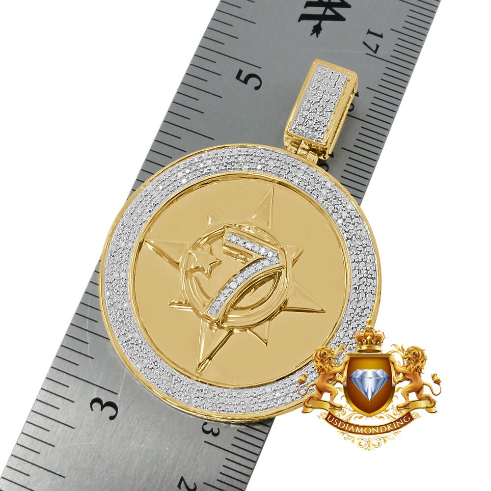 Men's Real Genuine Authentic Diamond 0.40 Cwt.  20+ Grams Five-Percent Nation Five Percenter Allah Muslim Pendent 10K Gold Finish Charm 2''