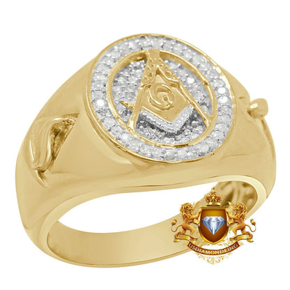 Men's Real Genuine Diamonds 0.50 Cwt Masonic Freemasonry G Compass Gold Finish Ring Band (Adjustable Size 10 Up To 11)