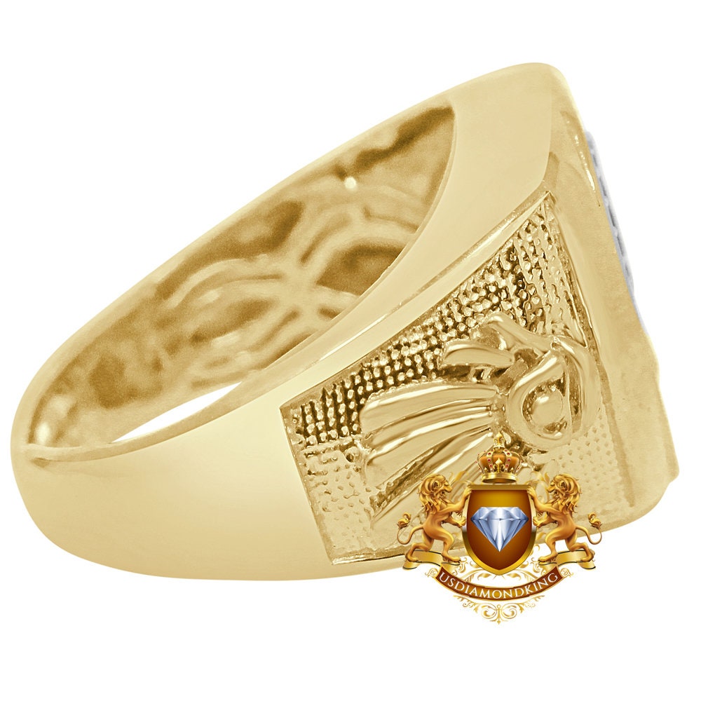 Real Genuine Diamonds 0.50 Cwt Masonic Freemasonry G Compass Gold Finish Men's Ring Band (Adjustable Size 10 Up To 11)