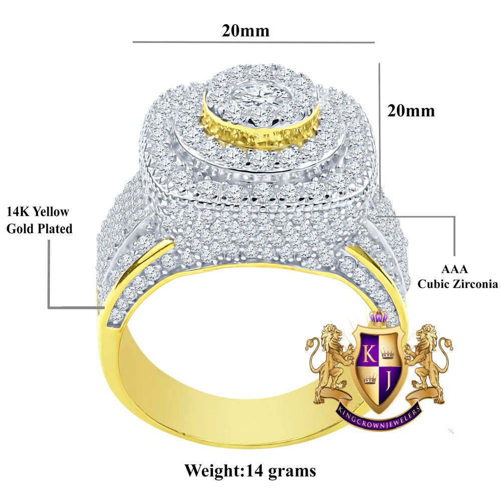 Men's Big Bold Real Genuine Sterling Silver Simulated Diamond 14K Gold Finish Wedding Engagement Ring Band
