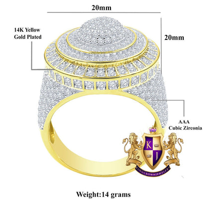 Real Genuine Sterling Silver Simulated Diamond 14K Gold Finish Men's Wedding Engagement Ring Big Bold Band