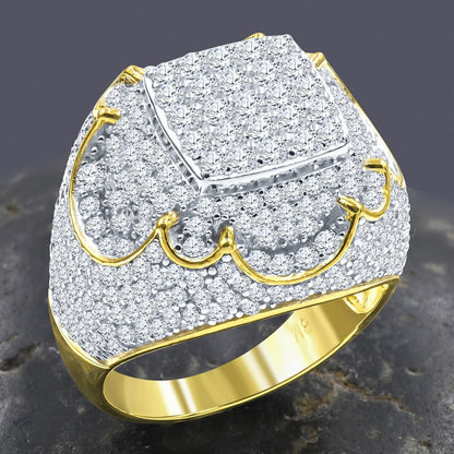 Genuine Sterling Silver Simulated Diamond 14K Gold Finish Men's Wedding Engagement Ring Big Bold Pinky Band