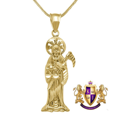 100% 10k Real Yellow Gold Santa Muerte Grim Reaper Angel of Death Pendent Charm 1.75''