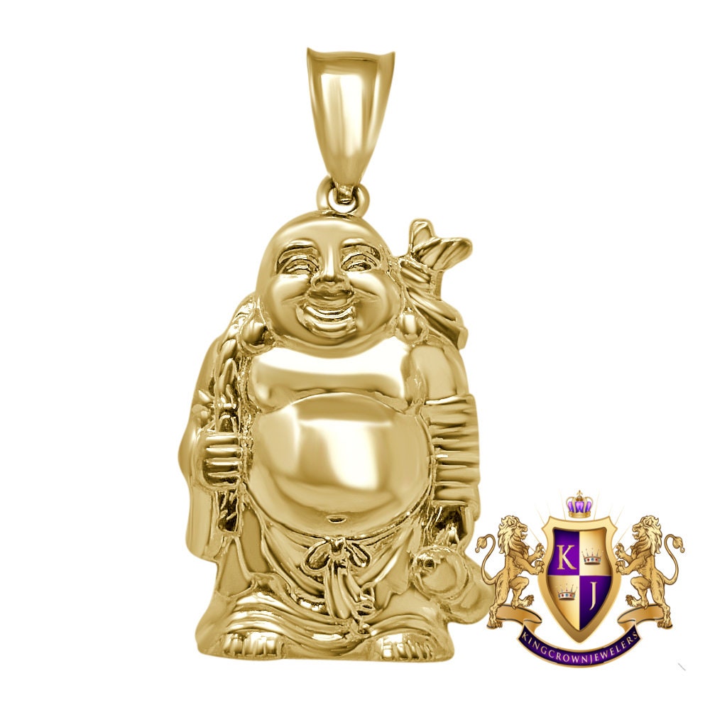 Men's Real 10K Solid Yellow Gold Gautama Buddha Religious Pendent Charm 1.75''