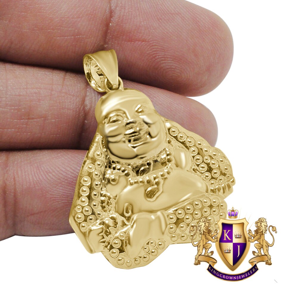 10K Solid Authentic Yellow Gold Gautama Buddha Religious Pendent Charm 1.50''