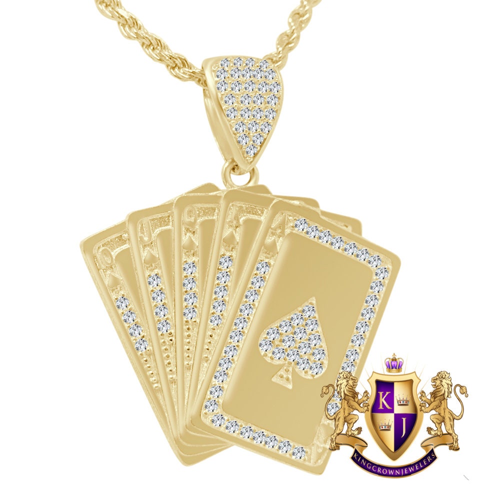10K Real Solid Yellow Gold Poker Playing Cards Ace Of Spades Mens Pendent Charm 1.35''