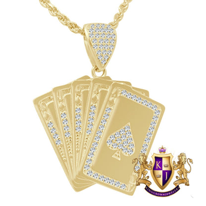 10K Real Solid Yellow Gold Poker Playing Cards Ace Of Spades Mens Pendent Charm 1.35''