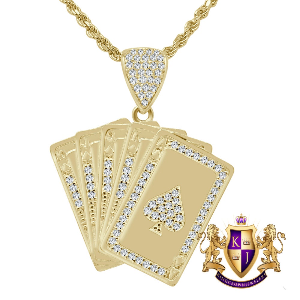 10K Real Solid Yellow Gold Poker Playing Cards Ace Of Spades Mens Pendent Charm 1.35''