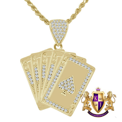 10K Real Solid Yellow Gold Poker Playing Cards Ace Of Spades Mens Pendent Charm 1.35''