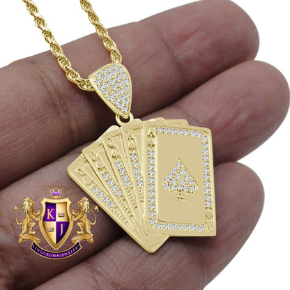 10K Real Solid Yellow Gold Poker Playing Cards Ace Of Spades Mens Pendent Charm 1.35''