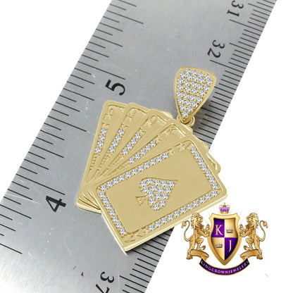 10K Real Solid Yellow Gold Poker Playing Cards Ace Of Spades Mens Pendent Charm 1.35''