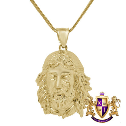 10K Real Solid Yellow Gold Holy Jesus Christ Face Piece Religious Pendent Charm 1.35''