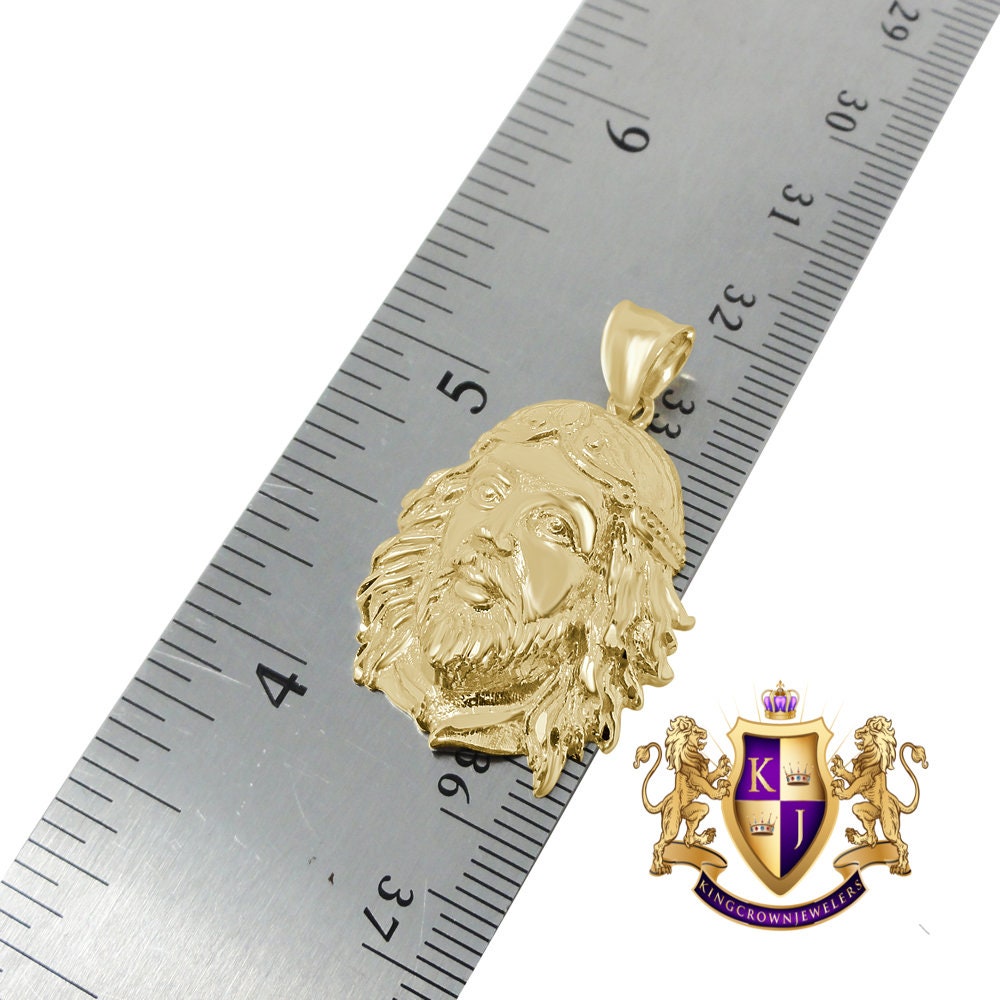 10K Real Solid Yellow Gold Holy Jesus Christ Face Piece Religious Pendent Charm 1.35''