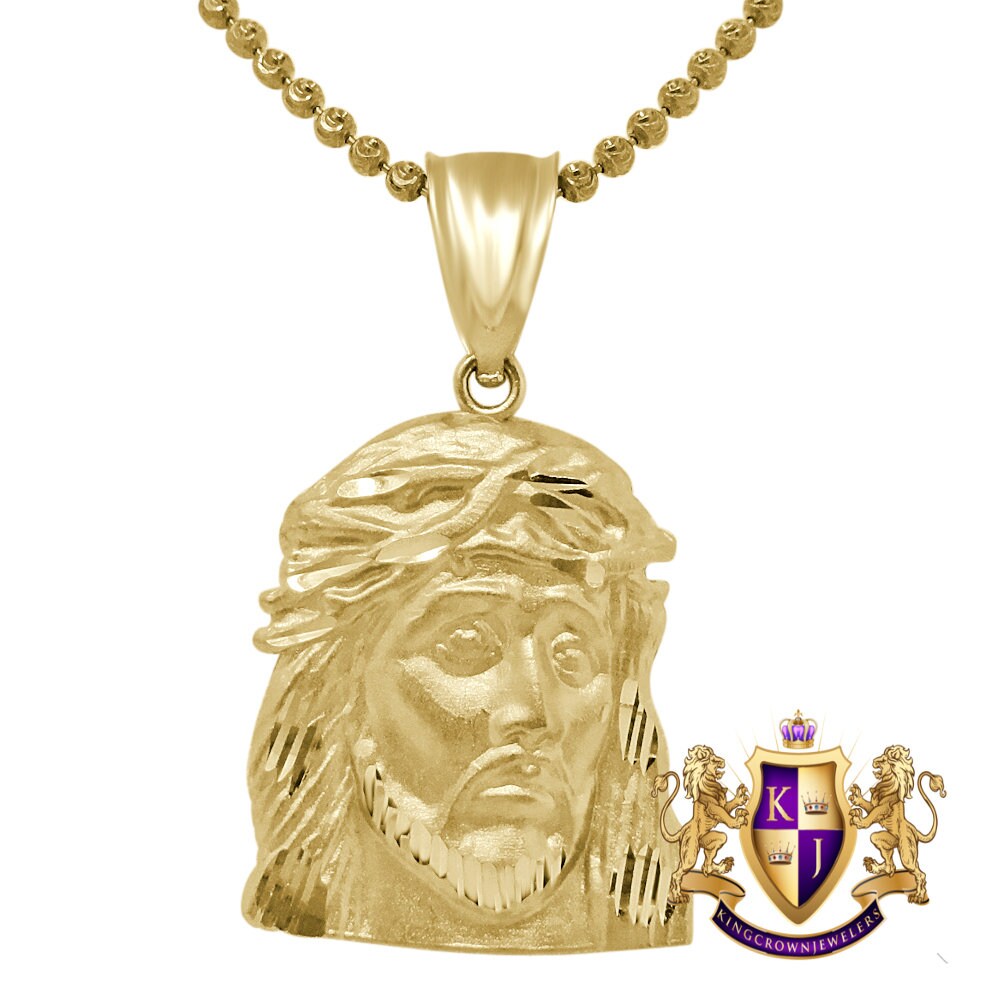Solid 10K Real Yellow Gold Holy Jesus Christ Face Piece Religious Pendent Charm 1.50''