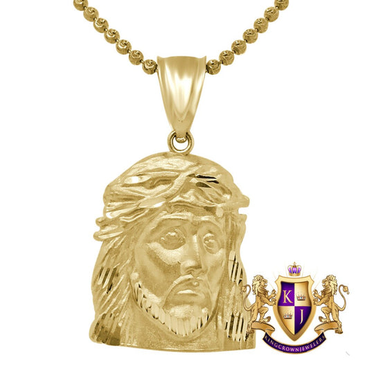 Solid 10K Real Yellow Gold Holy Jesus Christ Face Piece Religious Pendent Charm 1.50''