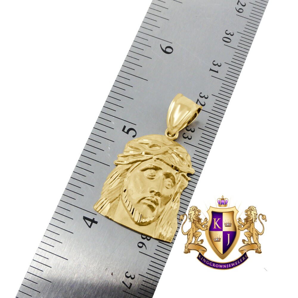 Solid 10K Real Yellow Gold Holy Jesus Christ Face Piece Religious Pendent Charm 1.50''
