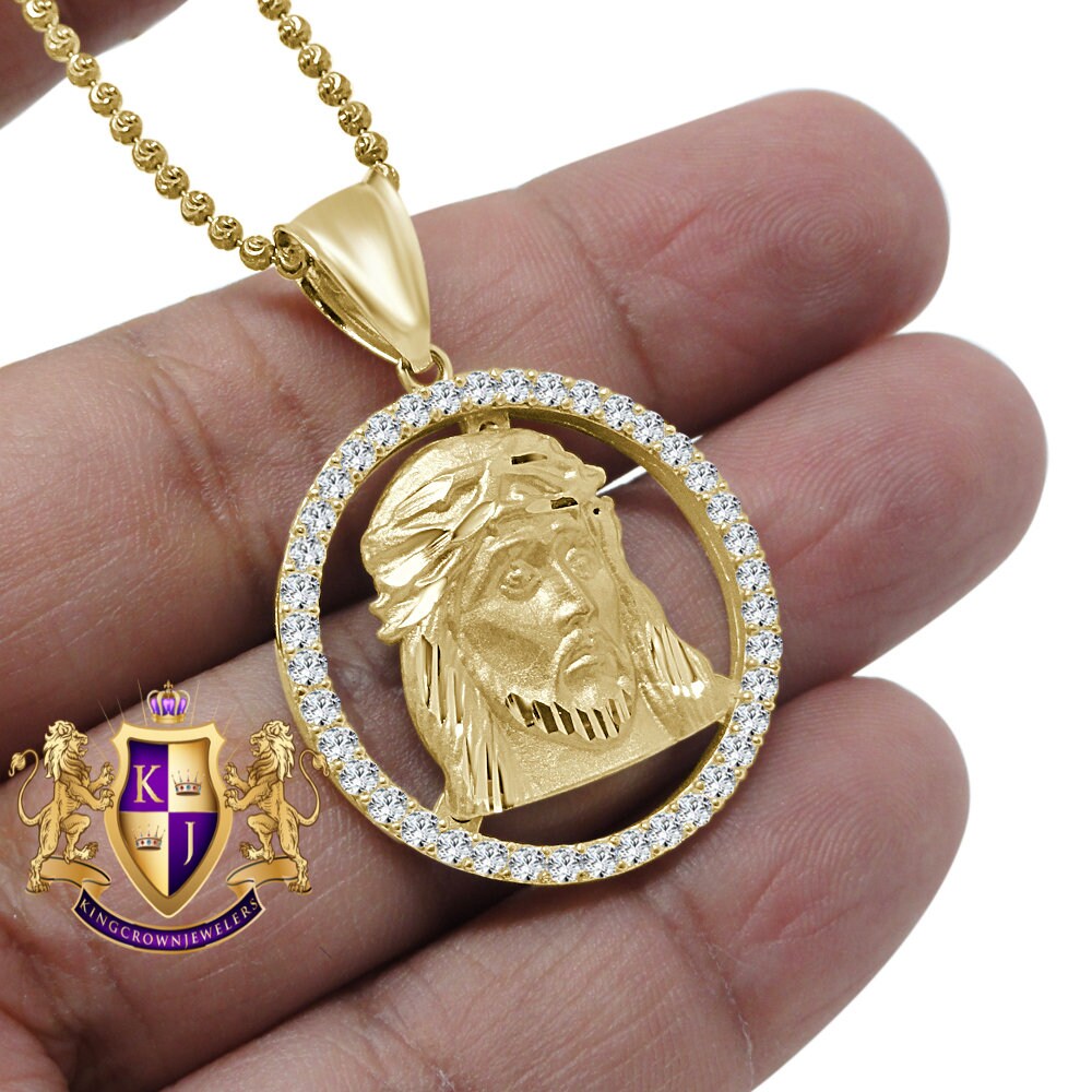 10K Real Authentic Yellow Gold Holy Jesus Face Piece Religious Pendent Charm 1.50''