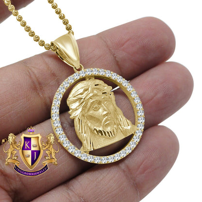 10K Real Authentic Yellow Gold Holy Jesus Face Piece Religious Pendent Charm 1.50''