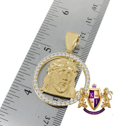 10K Real Authentic Yellow Gold Holy Jesus Face Piece Religious Pendent Charm 1.50''
