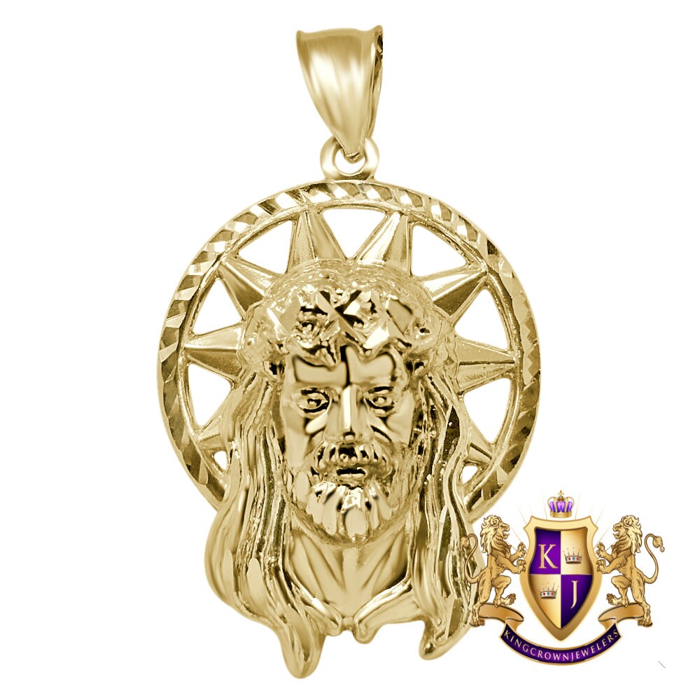 Mens Real 10K Solid Yellow Gold Jesus Face Piece Religious Pendent Charm 1.50''