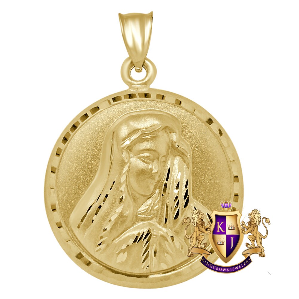 100% Real 10K Authentic Yellow Gold Lady Guadalupe Virgin Mary Pendant Charm 2"