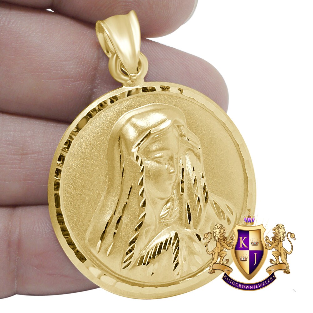 100% Real 10K Authentic Yellow Gold Lady Guadalupe Virgin Mary Pendant Charm 2"