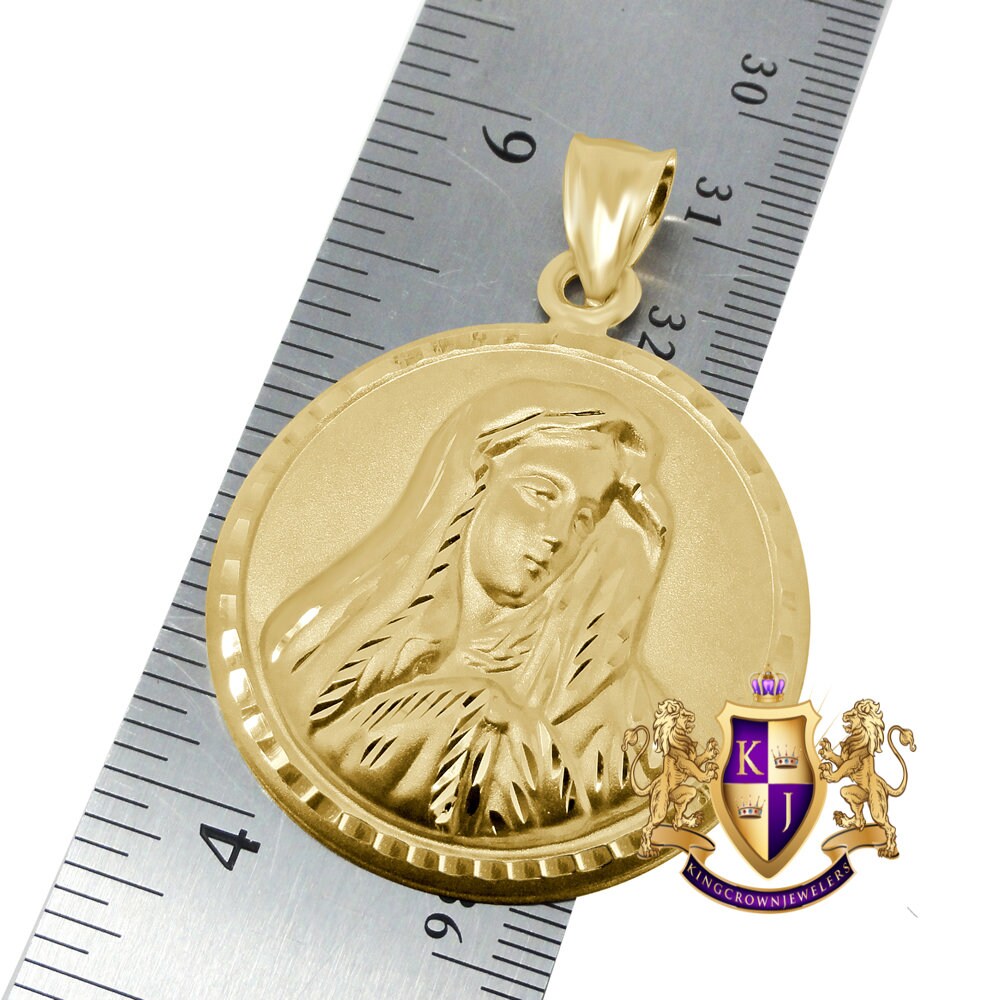 100% Real 10K Authentic Yellow Gold Lady Guadalupe Virgin Mary Pendant Charm 2"