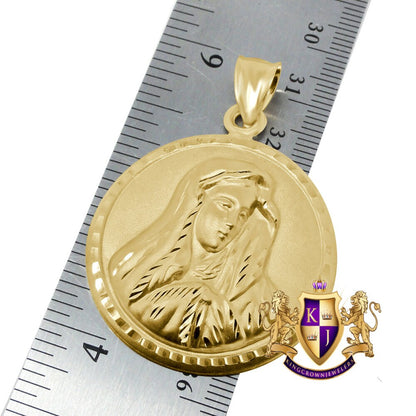 100% Real 10K Authentic Yellow Gold Lady Guadalupe Virgin Mary Pendant Charm 2"