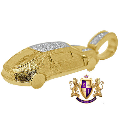 Real Genuine Authentic Diamond 0.33 Cwt. 10K Gold Finish Ferrari Custom Sport Car Charm Pendent Chain Set